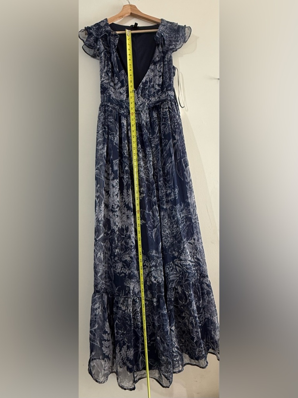 Aqua Navy Floral V-Neck Ruffle Maxi Dress - Picture 6 of 6